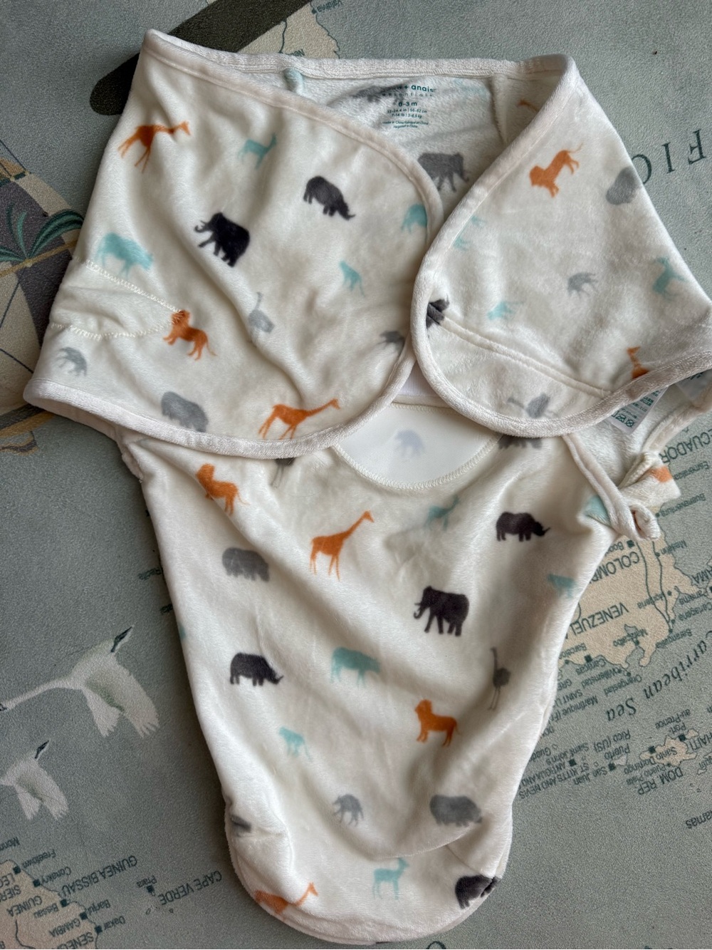 aden + anais White Sleep Sack with Orange, Gray, Blue and Black Safari Animals
